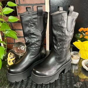 Black Platform Cowboy Boots NWoT